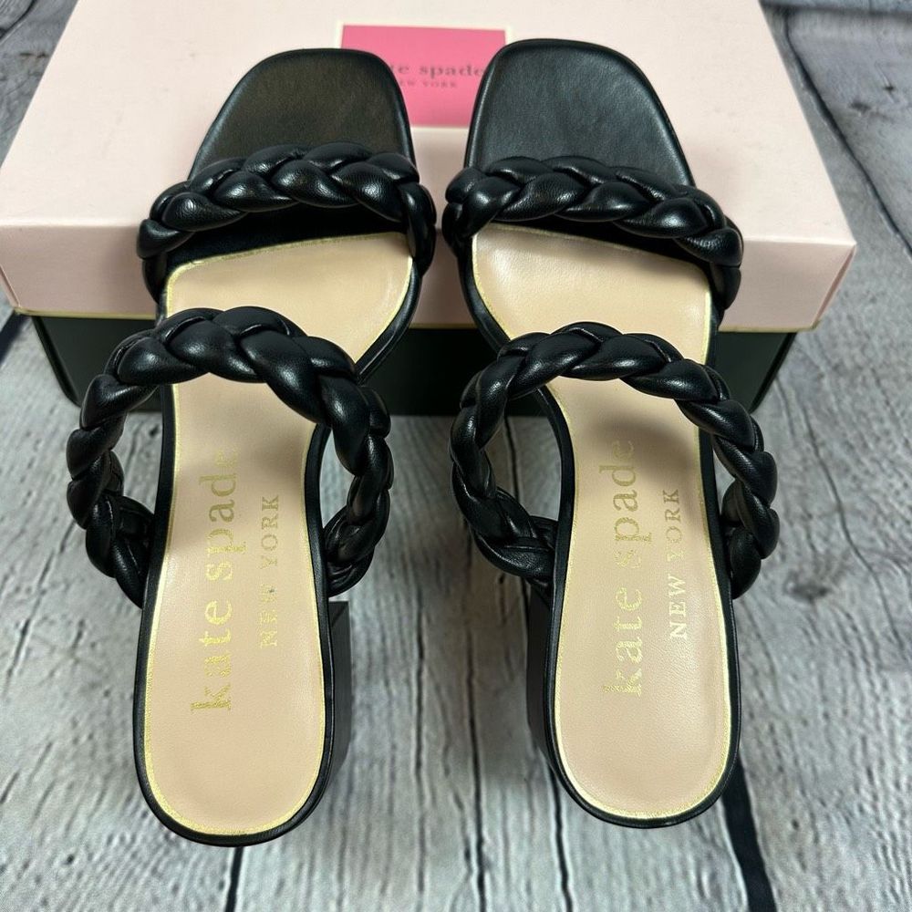 Kate Spade Women’s Juniper Puffy Braided Sandals Leather Slide Black 5.5 NEW - Picture 5 of 6